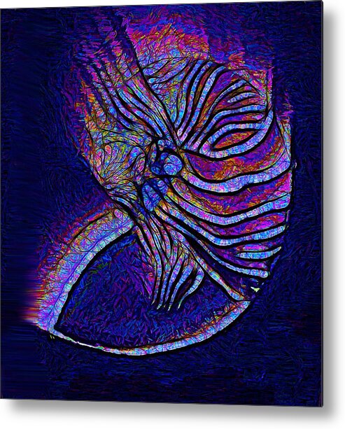 Abstract Metal Print featuring the drawing A Rainbow Effect Seashell by Joan Stratton