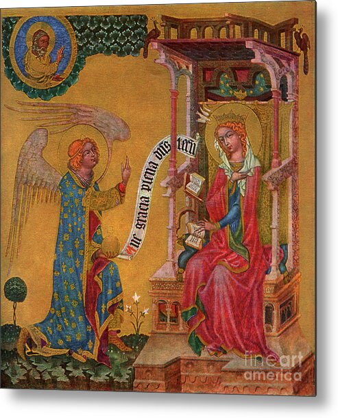 Annunciation Metal Print featuring the drawing Annunciation Of The Virgin Mary, C1350 by Print Collector