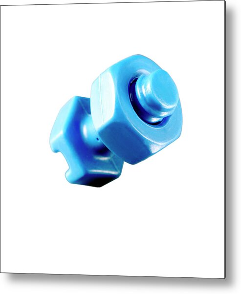 Bolt Metal Print featuring the drawing Blue Nut and Bolt by CSA Images