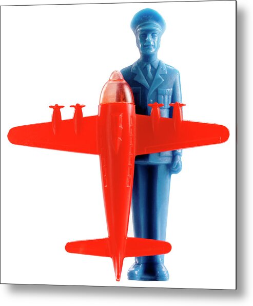 Adult Metal Print featuring the drawing Blue Pilot With Red Airplane by CSA Images