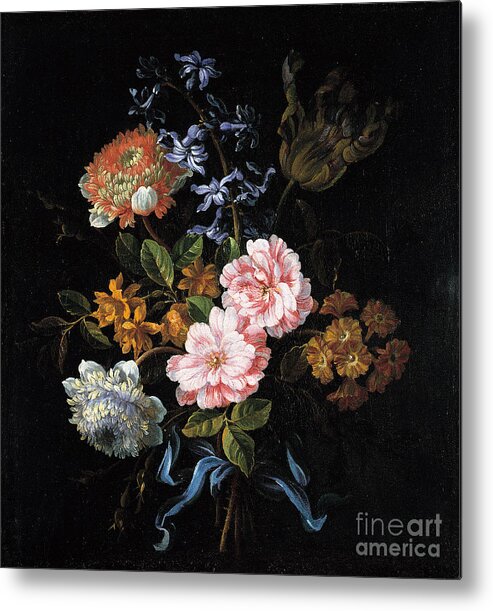 Oil Painting Metal Print featuring the drawing Bouquet Of Poppy Anemones, Roses by Heritage Images