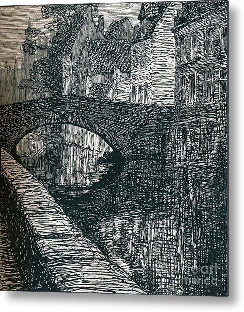 Viewpoint Metal Print featuring the drawing Bruges Le Quai Vert The Green Quay by Print Collector