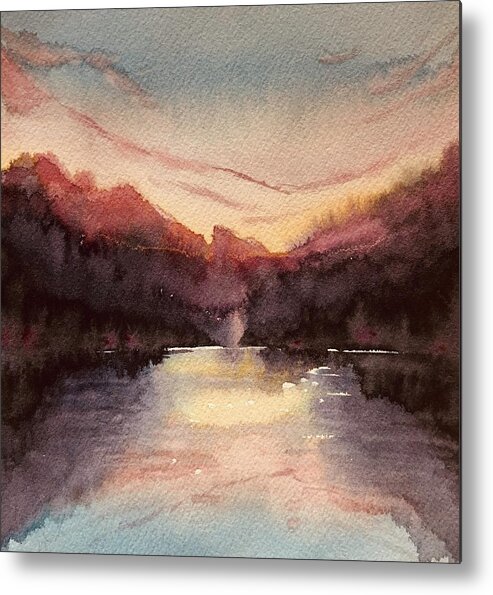 Mountains Metal Print featuring the painting Burning Sunset by Luisa Millicent