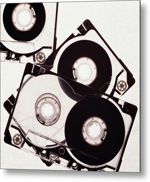 White Background Metal Print featuring the photograph Cassette Tapes, Overhead View by Hans Neleman