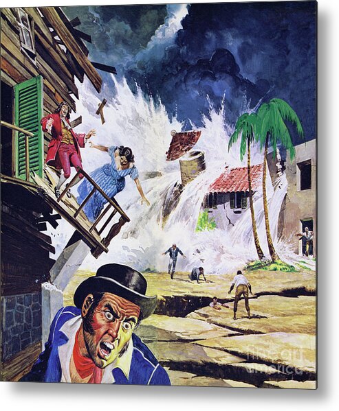 Caribbean Metal Print featuring the painting Destruction Of Port Royal By A Tidal Wave In 1692 Color Litho by Don Lawrence
