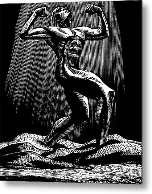 Adult Metal Print featuring the drawing Flexing Man by CSA Images