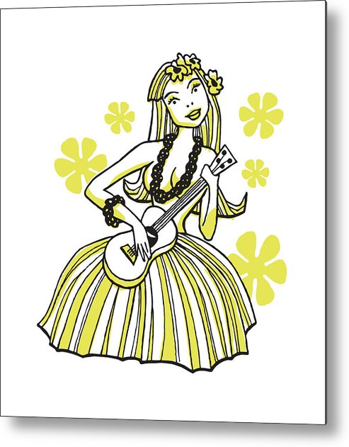 Adult Metal Print featuring the drawing Hula Girl Playing Small Guitar by CSA Images