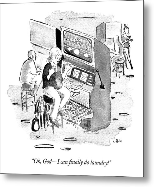 “oh Metal Print featuring the drawing I Can Finally Do Laundry by Emily Flake
