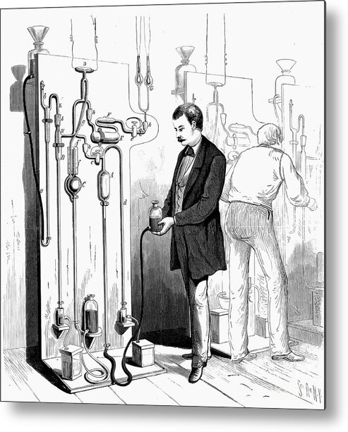 Working Metal Print featuring the drawing Making Edison Light Bulbs, 1880 by Print Collector