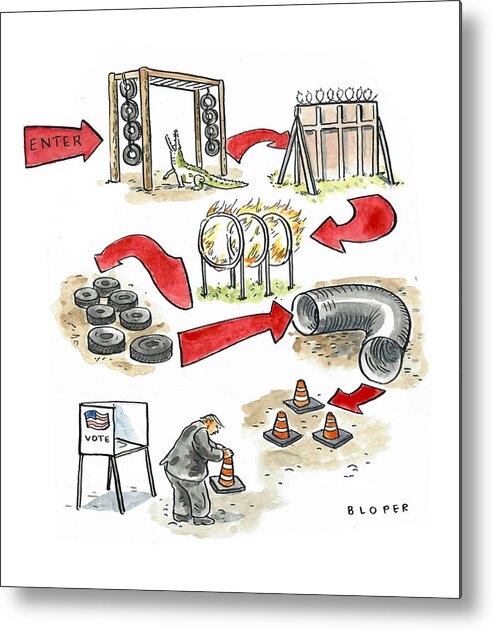 Captionless Metal Print featuring the drawing Obstacle Course to the Voting Booth by Brendan Loper