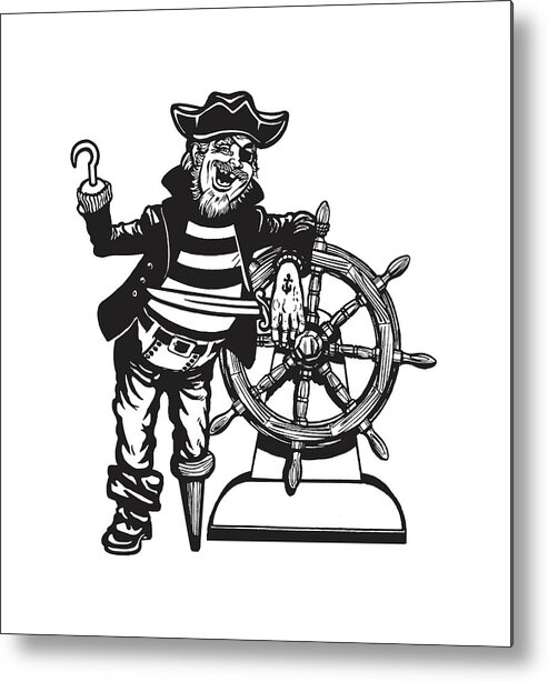 Accessories Metal Print featuring the drawing Peg Leg Pirate at The Wheel by CSA Images