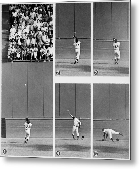 1950-1959 Metal Print featuring the photograph Photo Sequence Willie Mays Makes His by New York Daily News Archive
