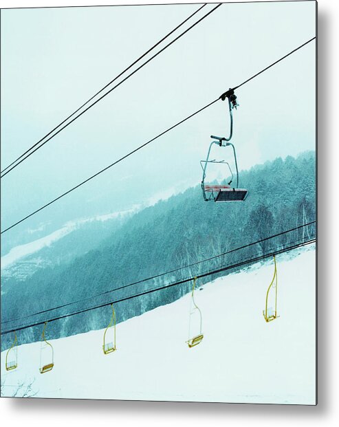 Skiing Metal Print featuring the photograph Ski Lifts On Snowy Mountain by Silvia Otte
