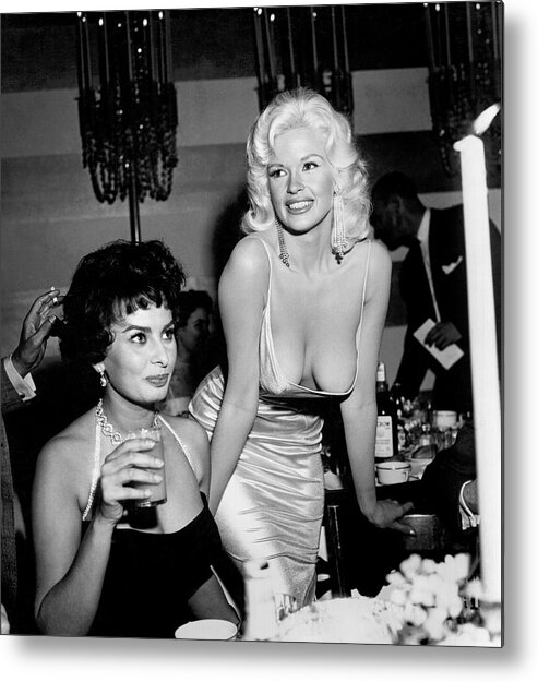 Stealing Metal Print featuring the photograph Sophia Loren And Jayne Mansfield by Michael Ochs Archives