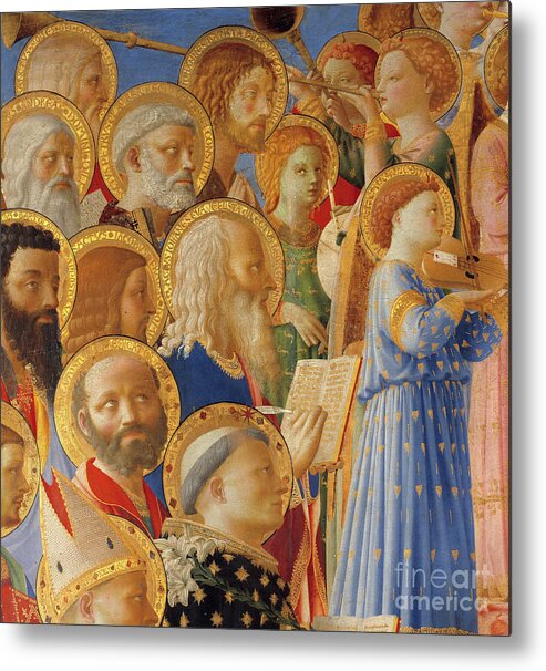 Fra Metal Print featuring the painting The Coronation of the Virgin, detail of Saints and Angels musicians by Fra Angelico
