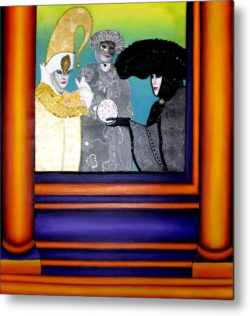 Mixed Media Painting Metal Print featuring the mixed media The Jester - The Carnival of Venice by Anni Adkins