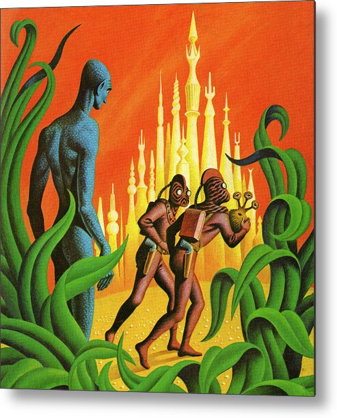 Alien Metal Print featuring the drawing Three Aliens Exploring by CSA Images