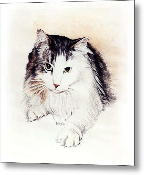 Watercolour Art By Patrice Metal Print featuring the painting Birthday Kitty by Patrice Clarkson