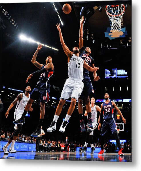 Barclays Center Metal Print featuring the photograph Al Horford and Jorge Gutierrez by Alex Goodlett