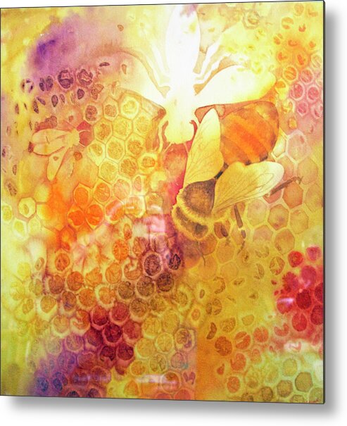 Bees Metal Print featuring the painting As Go The Bees I by Helen Klebesadel