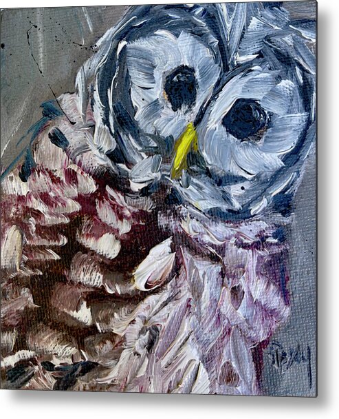 Barred Owl Metal Print featuring the painting Baby Barred Owl by Roxy Rich
