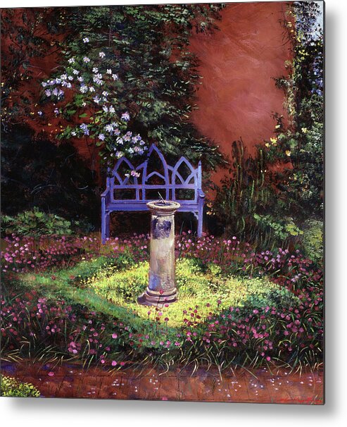 Sundial Metal Print featuring the painting BLUE SUNBENCH and SUNDIAL by David Lloyd Glover