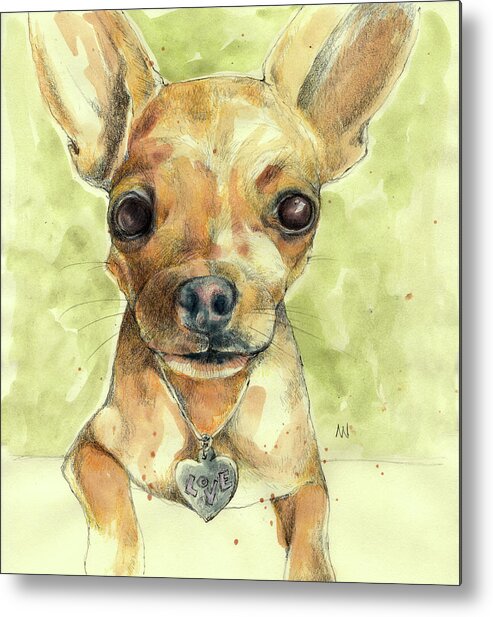 Love Puppy Metal Print featuring the painting Chihuahua Love by AnneMarie Welsh