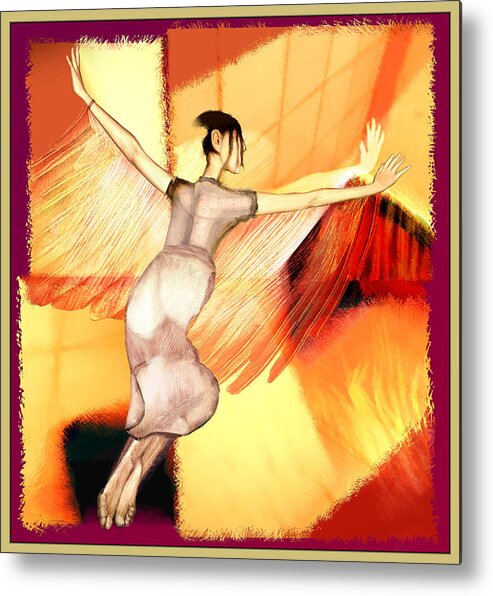 Dream Flying Red Yellow Metal Print featuring the painting Dream Flying by Hone Williams