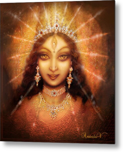 Mandala Metal Print featuring the mixed media Durga Darshan - Blessing of the Goddess by Ananda Vdovic