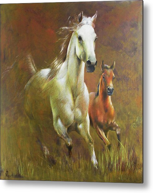 Horse Metal Print featuring the painting Gallop in the eyelash of the morning by Vali Irina Ciobanu