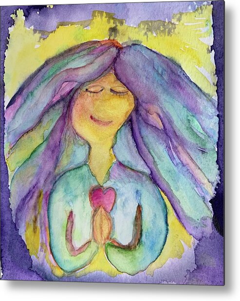 Woman Metal Print featuring the painting Heart Prayer by Sandy Rakowitz