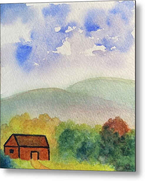 Berkshires Metal Print featuring the painting Home Tucked Into Hill by Anne Katzeff