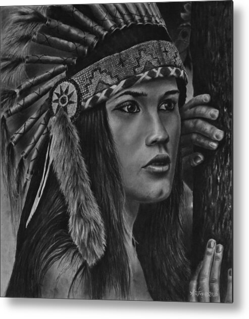 Native Indian Metal Print featuring the drawing Intrigue by Greg Fox