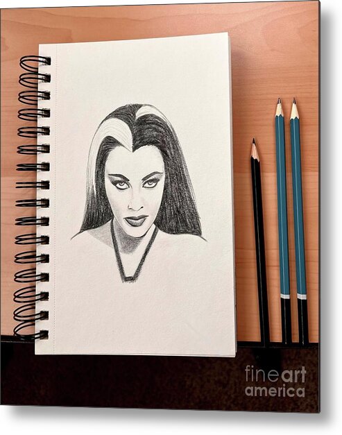  Metal Print featuring the drawing Lily Munster by Donna Mibus