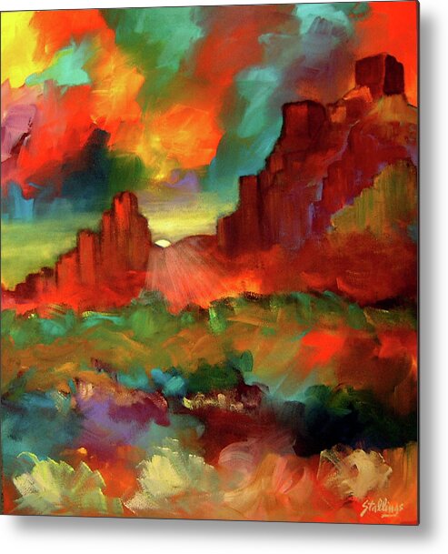 Landscape Metal Print featuring the painting Red Rock Canyon by Jim Stallings