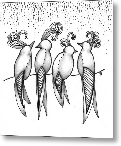 Birds Metal Print featuring the drawing Singin' in the Rain by Jan Steinle