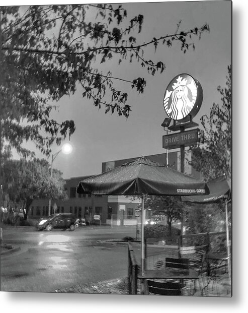 Landscape Metal Print featuring the photograph Starbucks on a Rainy Fall Day by Michael Dean Shelton