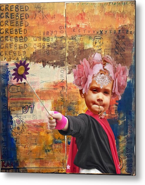 Superkid Metal Print featuring the mixed media Super_me by Tanja Leuenberger