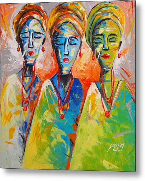 Living Room Metal Print featuring the painting Triplets by Olaoluwa Smith