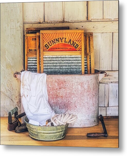 Antique Metal Print featuring the photograph Vintage Washboard And Wringer by Gary Slawsky