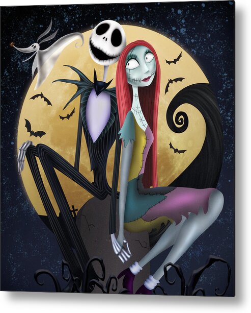 Nightmare Before Christmas Metal Print featuring the drawing We belong together... by Alessandro Della Pietra