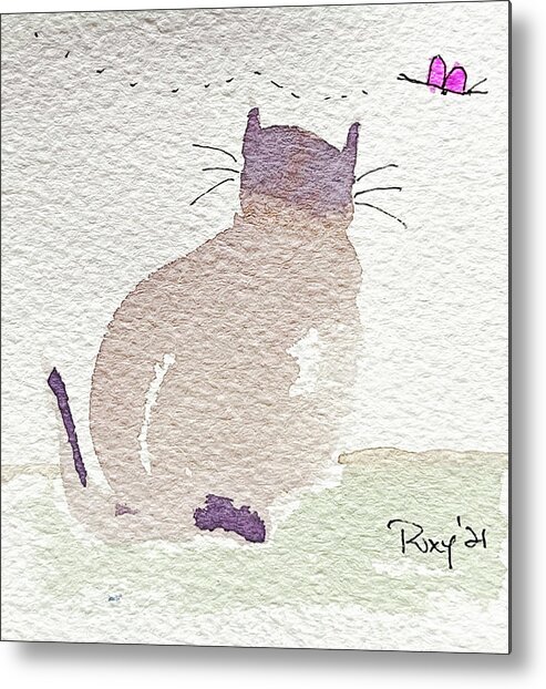 Watercolor Cat Painting Metal Print featuring the painting Whimsy Kitty 17 by Roxy Rich