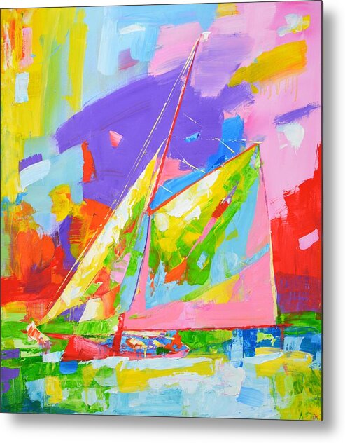 Sailboats Metal Print featuring the painting Yacht with a sail. by Iryna Kastsova