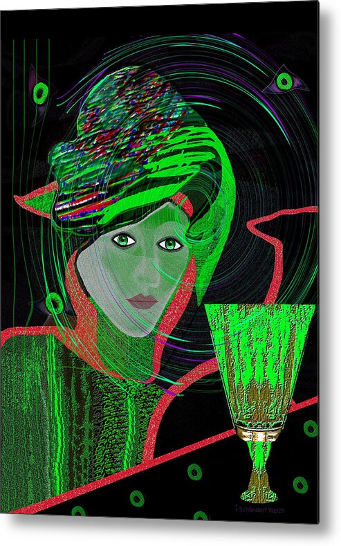 Woman Metal Print featuring the painting 010 - Last Drink Tonight by Irmgard Schoendorf Welch