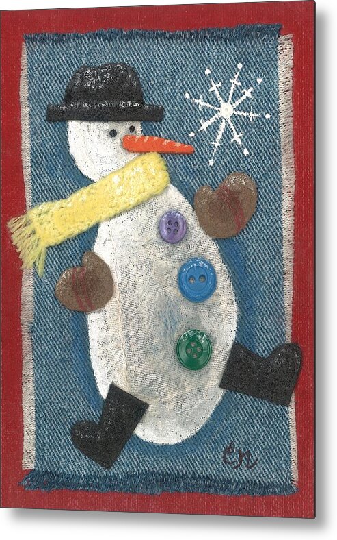 Snowman Metal Print featuring the mixed media Mr. Snowjangles by Carol Neal