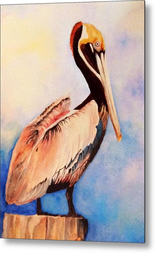 Bird Metal Print featuring the painting Pelican #1 by Nancy Hanrath