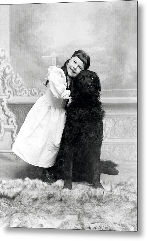 Americana Metal Print featuring the photograph 1890 Happy Girl and her Retriever by Historic Image