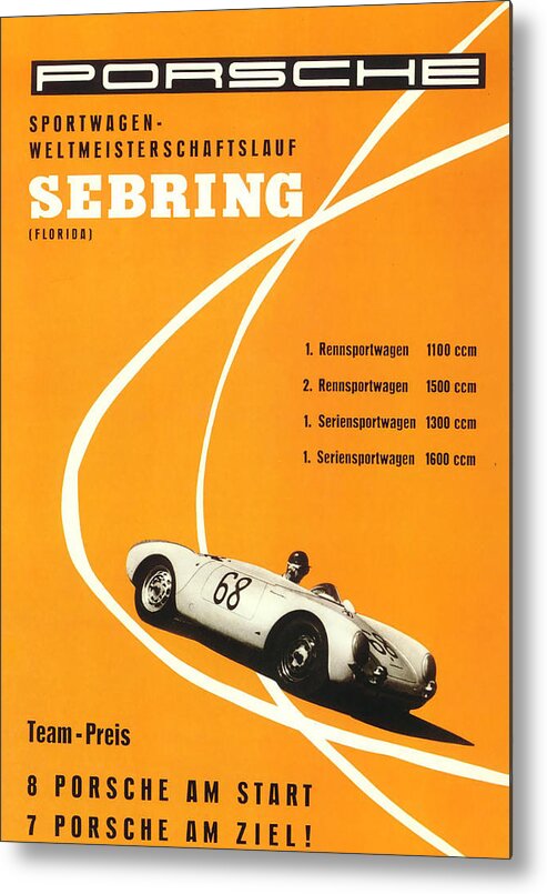 Sebring Metal Print featuring the digital art 1968 Porsche Sebring Florida Poster by Georgia Fowler