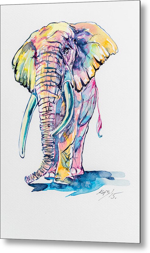 Elephant Metal Print featuring the painting Colorful elephant #13 by Kovacs Anna Brigitta