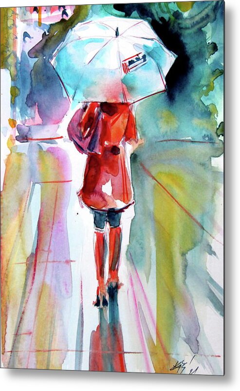 Girl Metal Print featuring the painting Girl with umbrella #4 by Kovacs Anna Brigitta